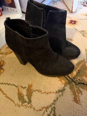 LC Lauren Conrad Black Suede Ankle Booties with Block Heel